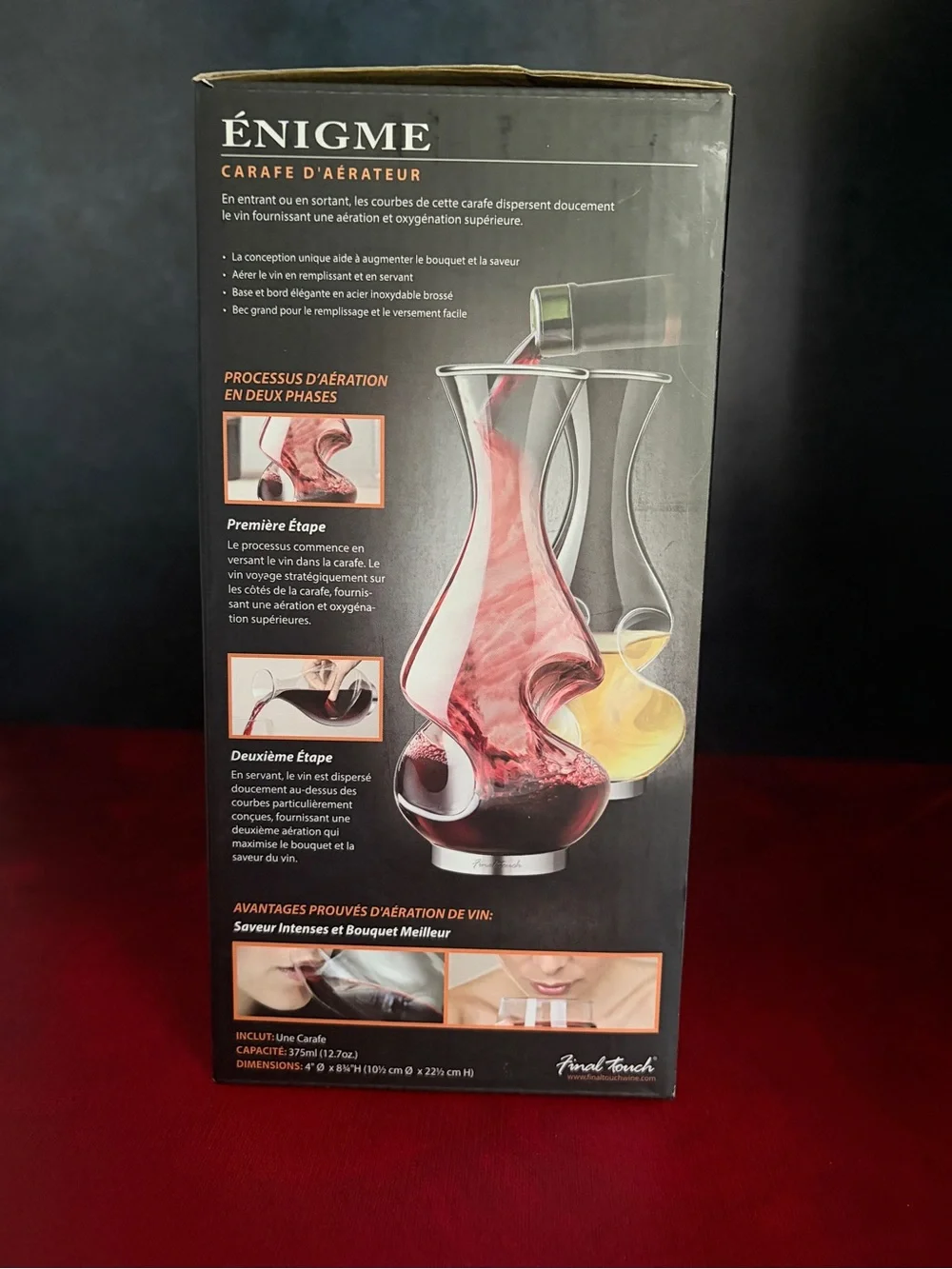 Final Touch Conundrum / Énigme Aerator Decanter Glass Wine Carafe Invesco